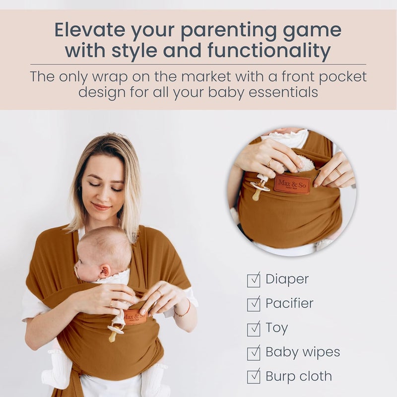 Max&So Baby Wrap Carrier - Premium Cotton Baby Carrier Wrap for Newborn to Toddler- Infant Carrier- Baby Holder One Size Fits All with Front Pocket by Max&so - Image 4